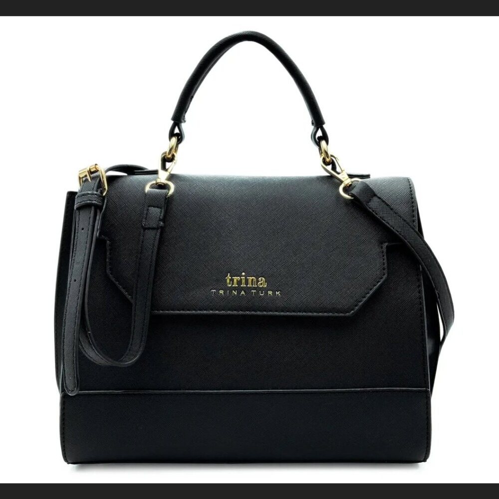 NWT Vegan Leather Trina Turk Black Top Handle Satchel with Detachable Straps